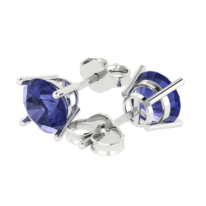 3 ctw Tanzanite Studs Earrings | 7.5mm Round Cut White Gold Push Back | December Birthstone
