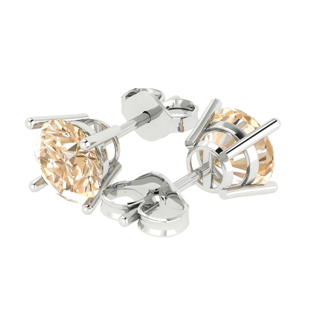 3 ctw Morganite Studs Earrings | 7.5mm Round Cut White Gold Push Back | February Birthstone