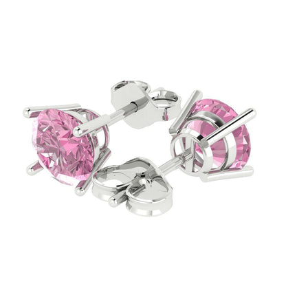 3cttw Round Cut Simulated Pink Diamond Gold-Plated 925 Silver Push Back Stud Earrings