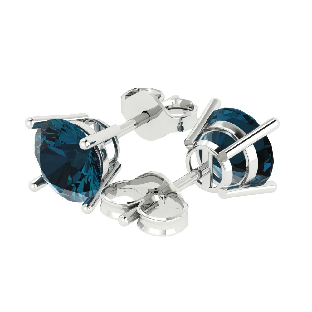 3 ctw London Blue Topaz Studs Earrings | 7.5mm Round Cut White Gold Push Back | December Birthstone