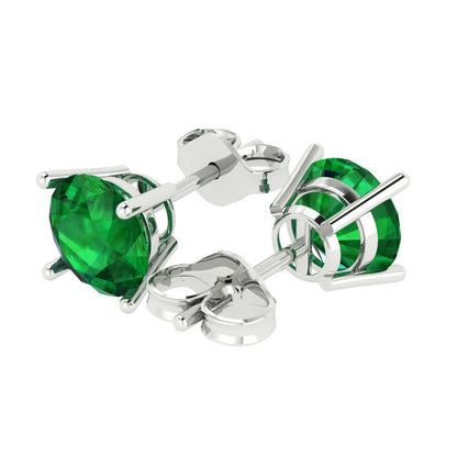 3 ctw Emerald Studs Earrings | 7.5mm Round Cut White Gold Push Back | May Birthstone
