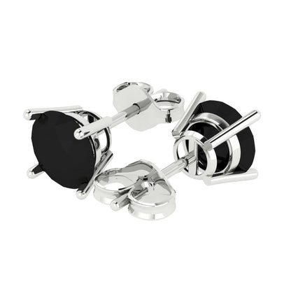 3 ctw Onyx Studs Earrings | 7.5mm Round Cut White Gold Push Back | July Birthstone