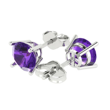 3 ctw Amethyst Studs Earrings | 7.5mm Round Cut White Gold Push Back | February Birthstone