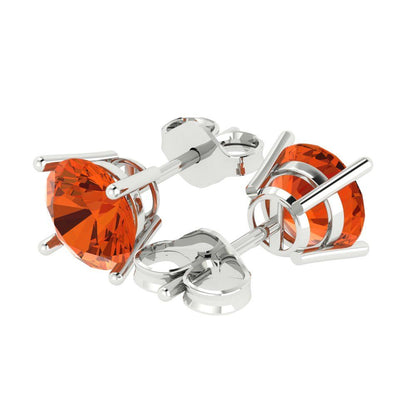 3 ctw Red Zirconia Studs Earrings | 7.5mm Round Cut White Gold Push Back | April Birthstone