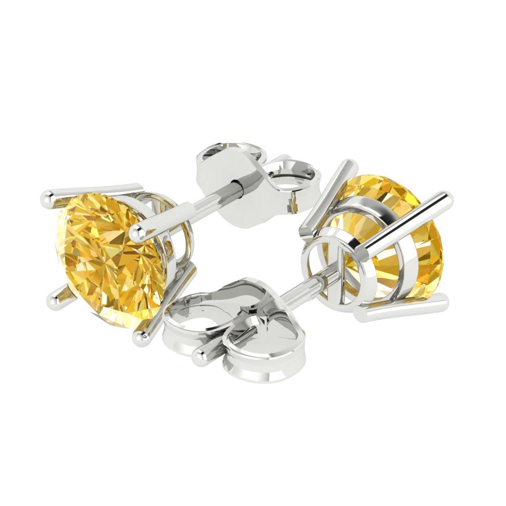 3 ctw Citrine Studs Earrings | 7.5mm Round Cut White Gold Push Back | November Birthstone