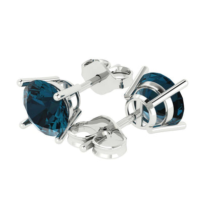 3cttw Round Cut Natural London Blue Topaz Gold-Plated 925 Silver Push Back Stud Earrings