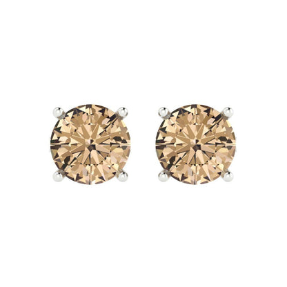 3 ctw Yellow Moissanite Studs Earrings | 7.5mm Round Cut White Gold Push Back | April Birthstone
