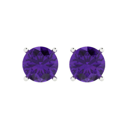 3 ctw Amethyst Studs Earrings | 7.5mm Round Cut White Gold Push Back | February Birthstone