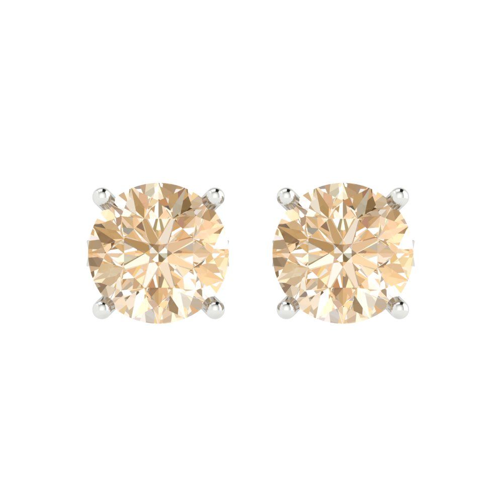 3 ctw Morganite Studs Earrings | 7.5mm Round Cut White Gold Push Back | February Birthstone