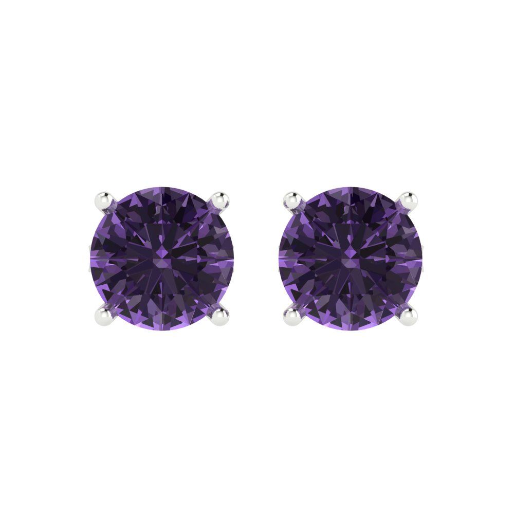 3 ctw Alexandrite Studs Earrings | 7.5mm Round Cut White Gold Push Back | June Birthstone