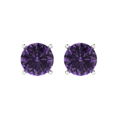 3 ctw Alexandrite Studs Earrings | 7.5mm Round Cut White Gold Push Back | June Birthstone