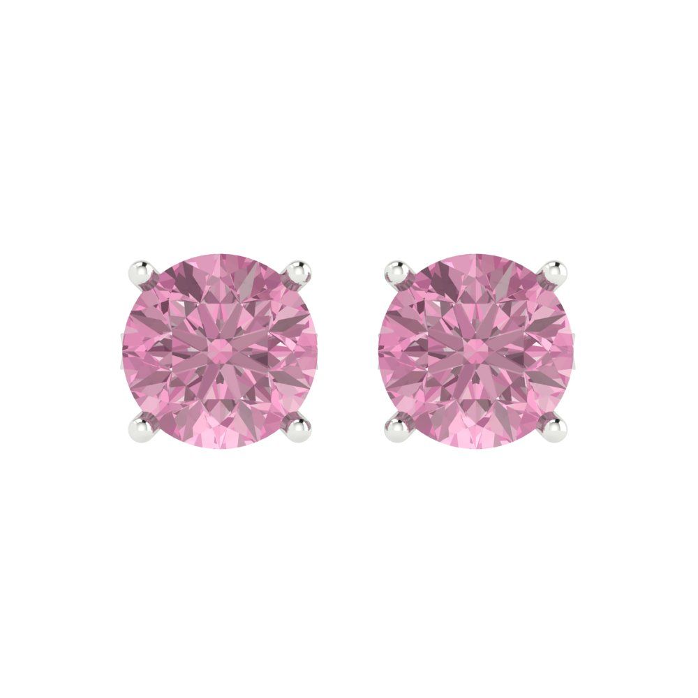 3 ctw Pink Zirconia Studs Earrings | 7.5mm Round Cut White Gold Push Back | April Birthstone