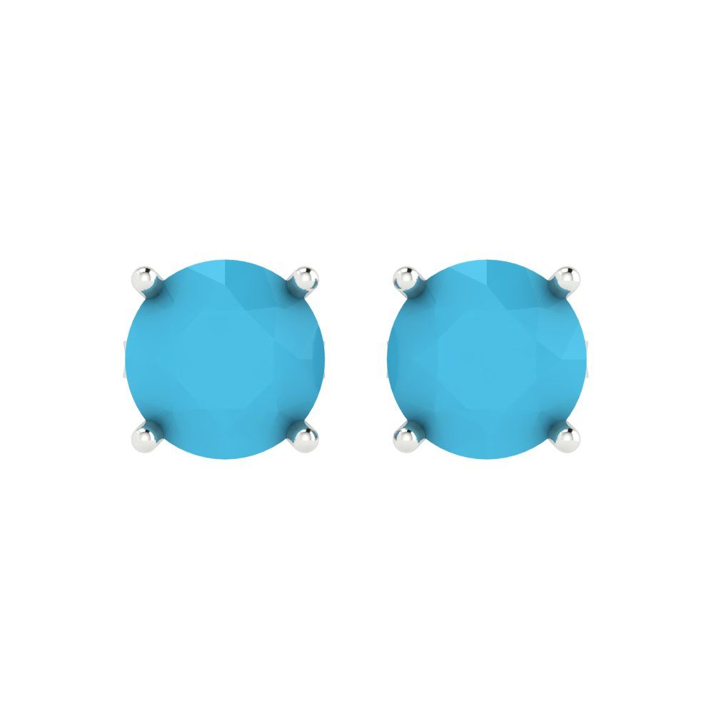 3cttw Round Cut Simulated Turquoise Gold-Plated 925 Silver Push Back Stud Earrings