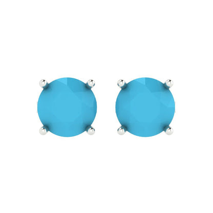 3 ctw Turquoise Studs Earrings | 7.5mm Round Cut White Gold Push Back | December Birthstone
