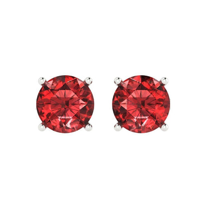 3 ctw Garnet Studs Earrings | 7.5mm Round Cut White Gold Push Back | January Birthstone