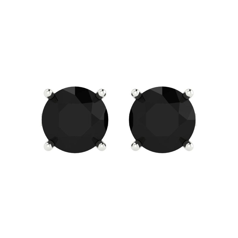 3 ct Brilliant Round Cut Solitaire Studs Natural Onyx Stone White Gold Earrings Push Back
