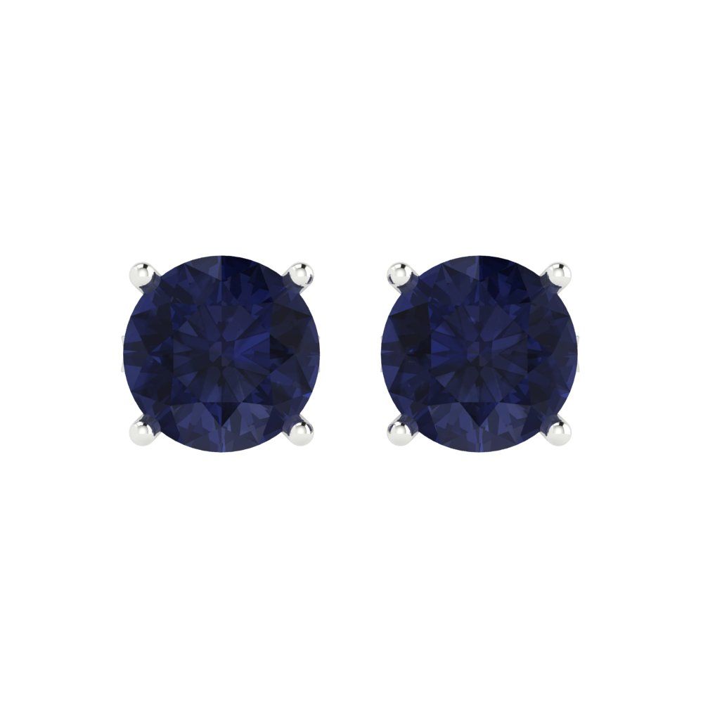3 ctw Blue Sapphire Studs Earrings | 7.5mm Round Cut White Gold Push Back | September Birthstone