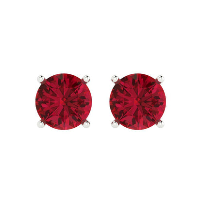 3 ctw Ruby Studs Earrings | 7.5mm Round Cut White Gold Push Back | July Birthstone