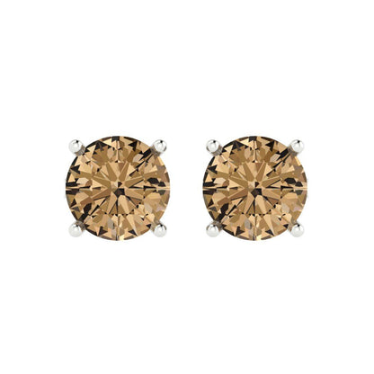3cttw Round Cut Simulated Champagne Diamond Gold-Plated 925 Silver Push Back Stud Earrings