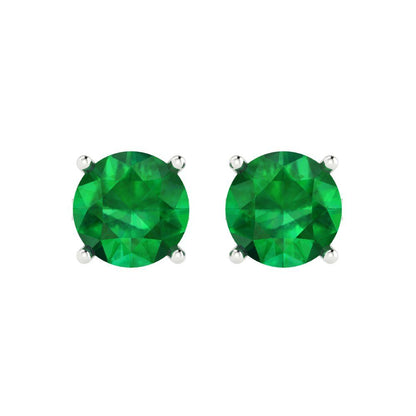 3 ctw Emerald Studs Earrings | 7.5mm Round Cut White Gold Push Back | May Birthstone