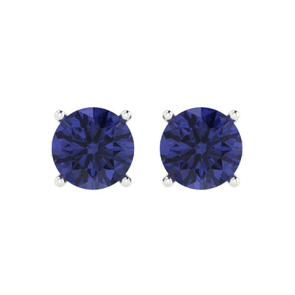 3 ctw Tanzanite Studs Earrings | 7.5mm Round Cut White Gold Push Back | December Birthstone