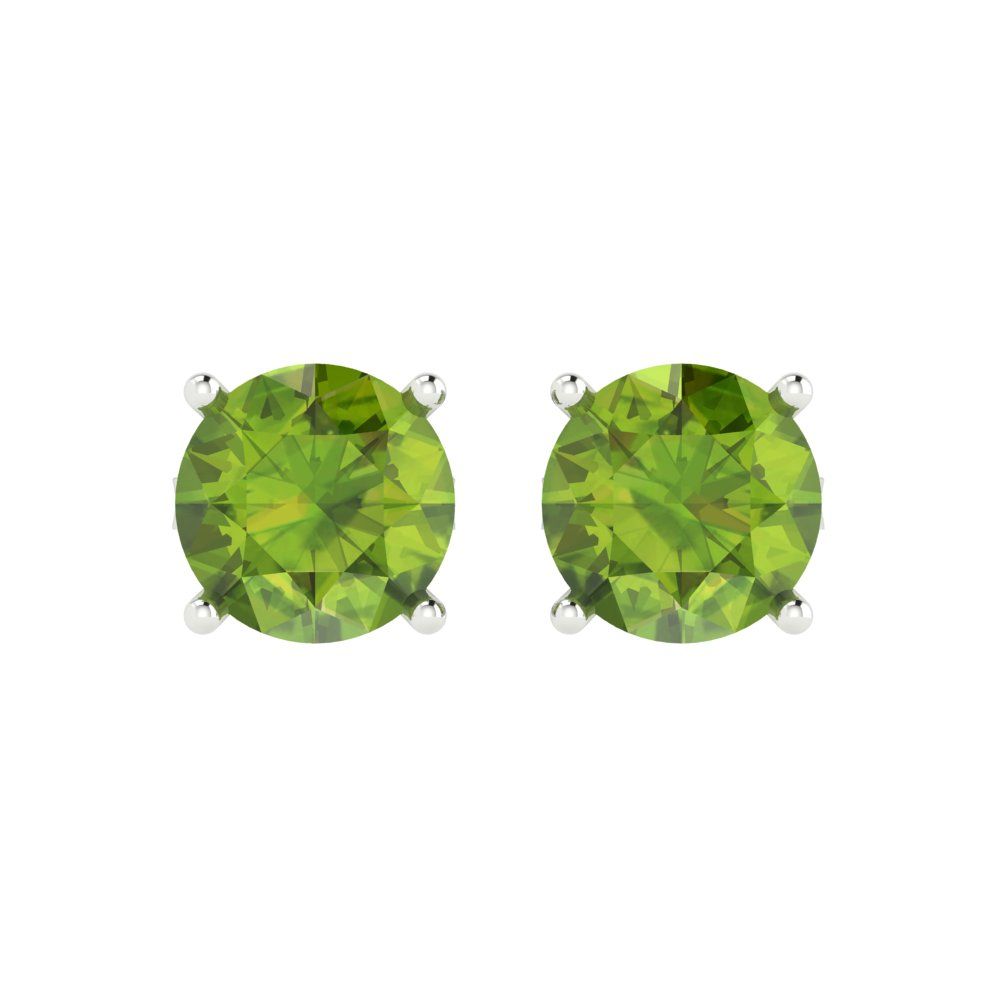 3 ctw Peridot Studs Earrings | 7.5mm Round Cut White Gold Push Back | August Birthstone