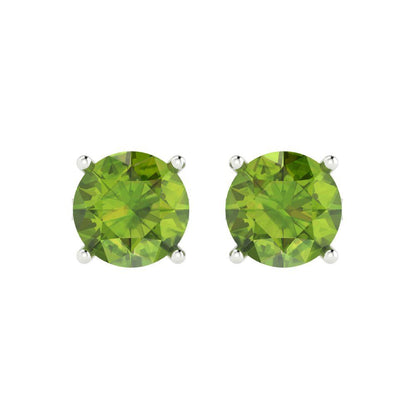 3 ctw Peridot Studs Earrings | 7.5mm Round Cut White Gold Push Back | August Birthstone