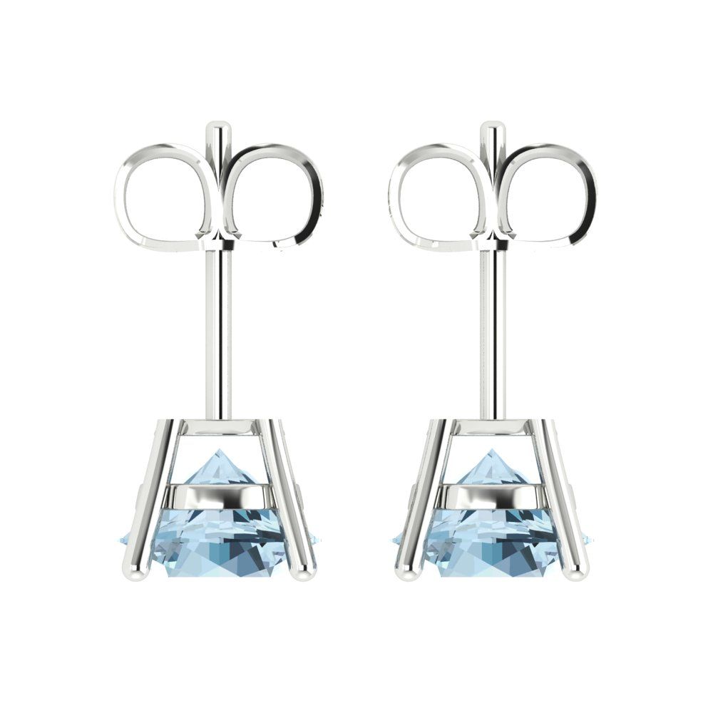 3 ctw Aquamarine Studs Earrings | 7.5mm Round Cut White Gold Push Back | March Birthstone