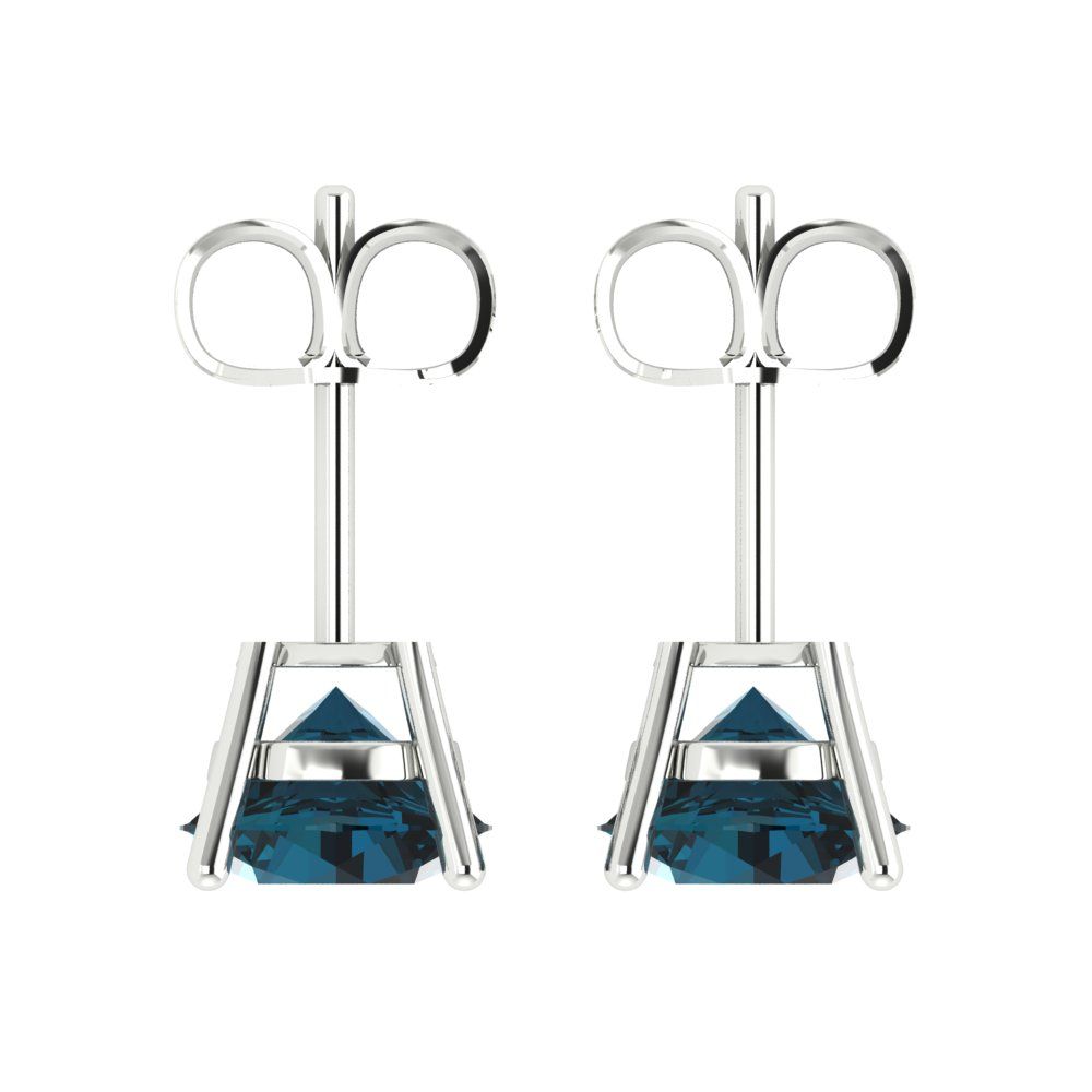 3cttw Round Cut Natural London Blue Topaz Gold-Plated 925 Silver Push Back Stud Earrings