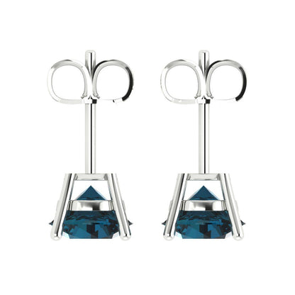 3cttw Round Cut Natural London Blue Topaz Gold-Plated 925 Silver Push Back Stud Earrings