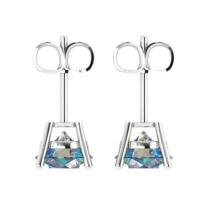 3cttw Round Cut Blue Moissanite Gold-Plated 925 Silver Push Back Stud Earrings