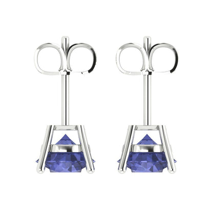 3 ctw Tanzanite Studs Earrings | 7.5mm Round Cut White Gold Push Back | December Birthstone