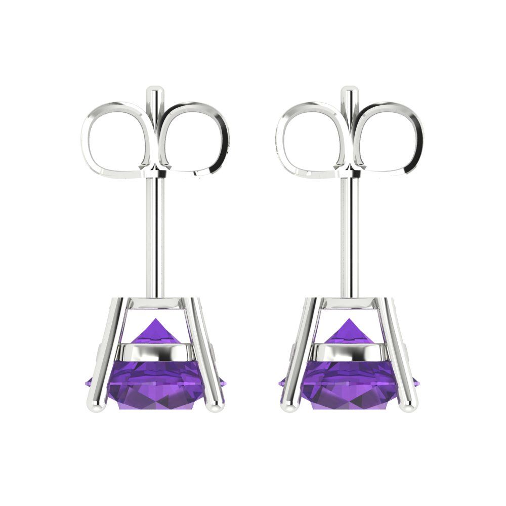 3cttw Round Cut Natural Amethyst Gold-Plated 925 Silver Push Back Stud Earrings