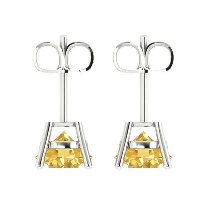 3 ctw Citrine Studs Earrings | 7.5mm Round Cut White Gold Push Back | November Birthstone