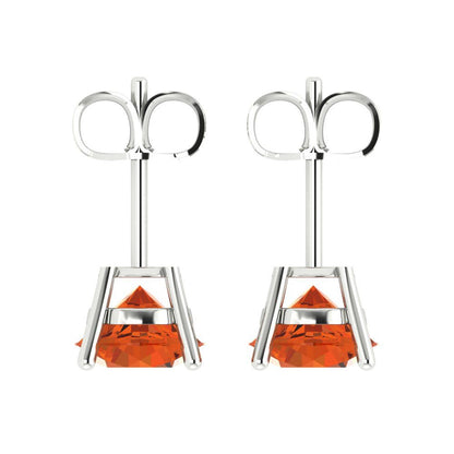 3 ctw Red Zirconia Studs Earrings | 7.5mm Round Cut White Gold Push Back | April Birthstone