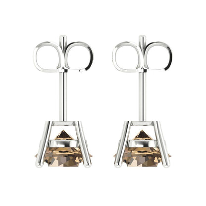 3cttw Round Cut Simulated Champagne Diamond Gold-Plated 925 Silver Push Back Stud Earrings