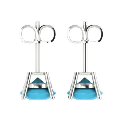 3 ctw Turquoise Studs Earrings | 7.5mm Round Cut White Gold Push Back | December Birthstone