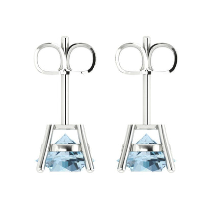 3 ctw Blue Zirconia Studs Earrings | 7.5mm Round Cut White Gold Push Back | April Birthstone