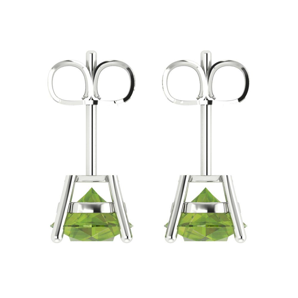 3 ctw Peridot Studs Earrings | 7.5mm Round Cut White Gold Push Back | August Birthstone