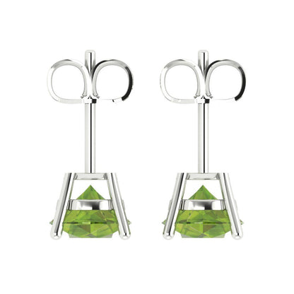 3 ctw Peridot Studs Earrings | 7.5mm Round Cut White Gold Push Back | August Birthstone