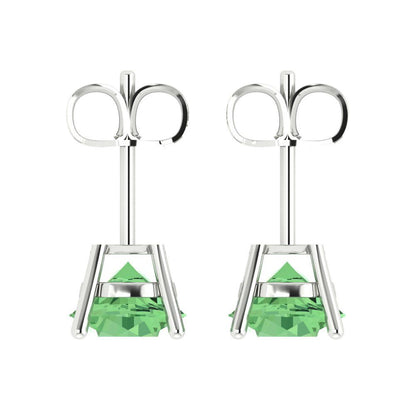 3 ctw Green Zirconia Studs Earrings | 7.5mm Round Cut White Gold Push Back | April Birthstone