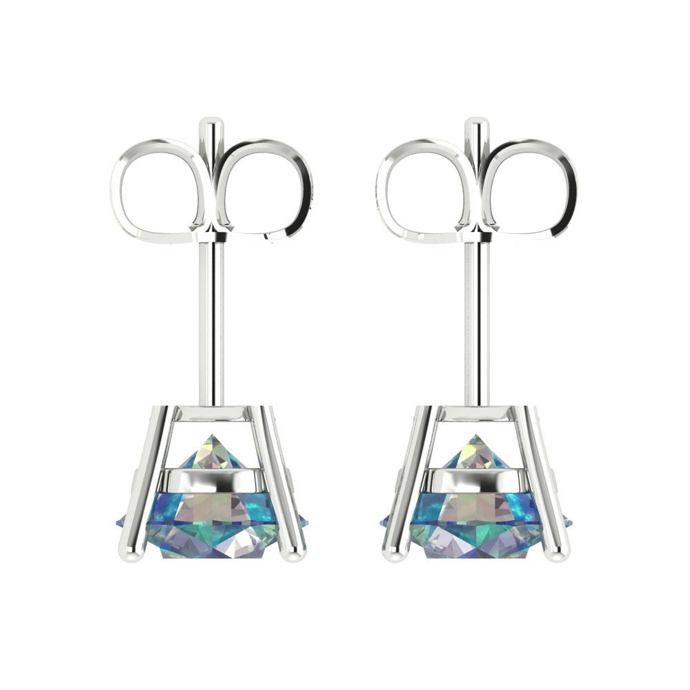 3 ctw Blue Moissanite Studs Earrings | 7.5mm Round Cut White Gold Push Back | April Birthstone