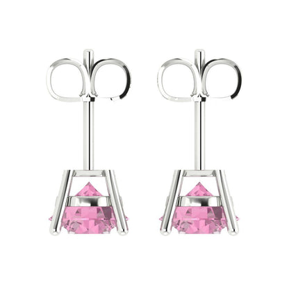 3 ctw Pink Zirconia Studs Earrings | 7.5mm Round Cut White Gold Push Back | April Birthstone