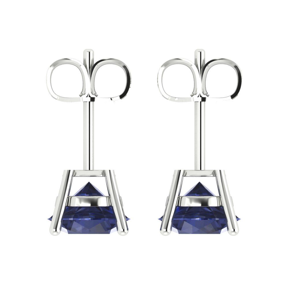 3 ctw Blue Sapphire Studs Earrings | 7.5mm Round Cut White Gold Push Back | September Birthstone