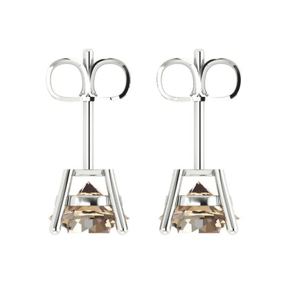 3 ctw Yellow Moissanite Studs Earrings | 7.5mm Round Cut White Gold Push Back | April Birthstone