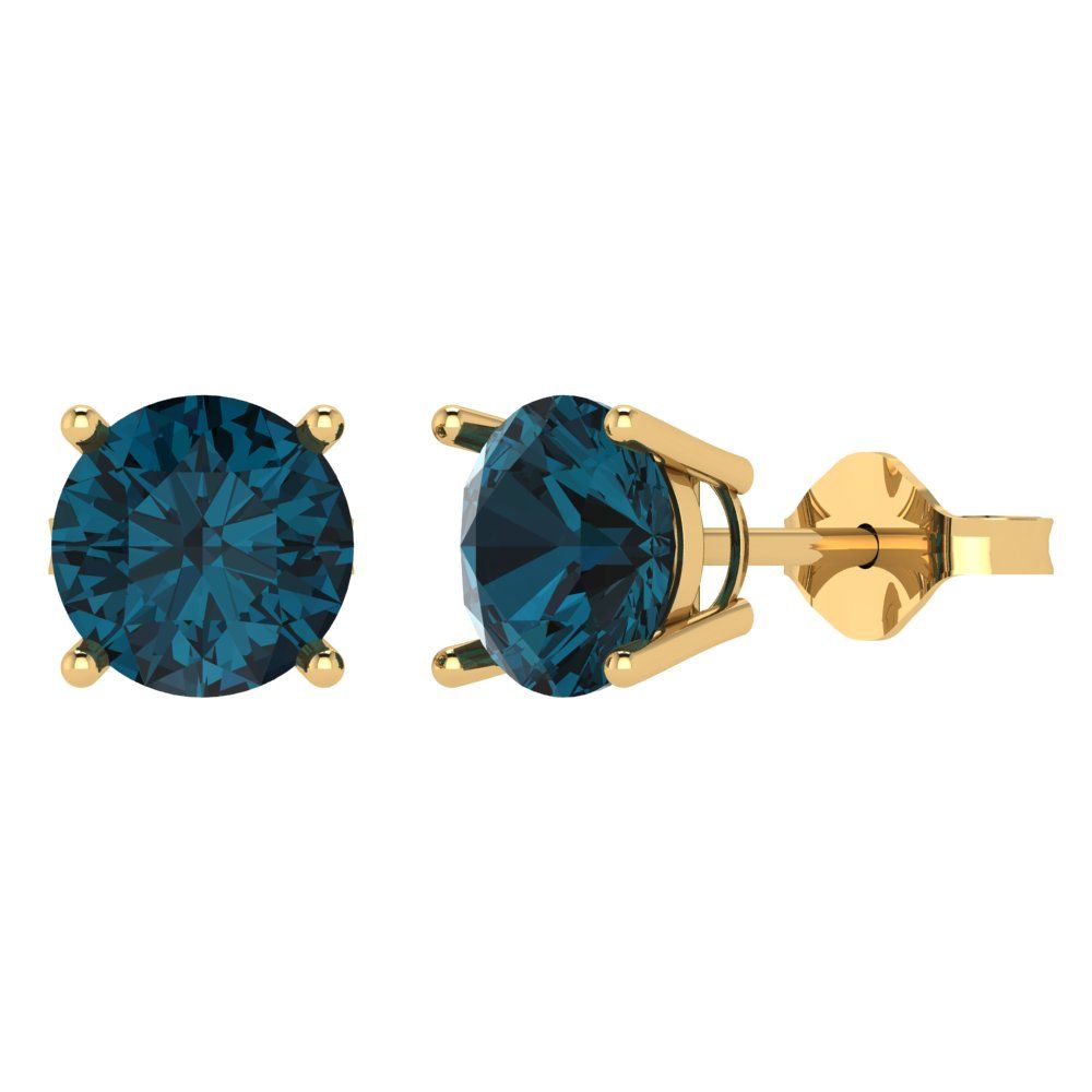 3cttw Round Cut Natural London Blue Topaz Gold-Plated 925 Silver Push Back Stud Earrings