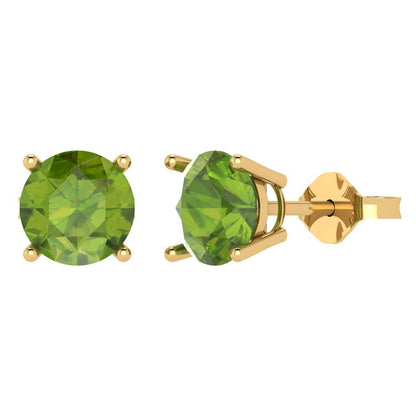 3 ctw Peridot Studs Earrings | 7.5mm Round Cut White Gold Push Back | August Birthstone