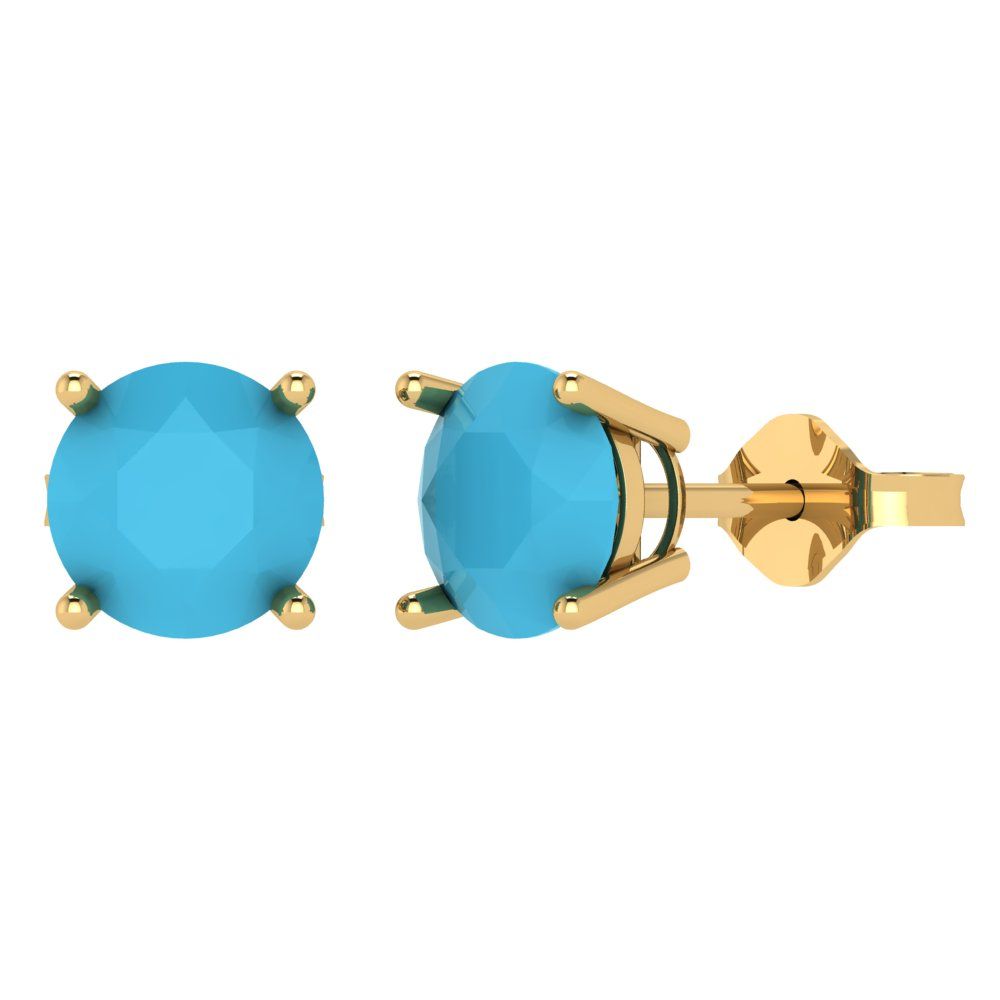 3cttw Round Cut Simulated Turquoise Gold-Plated 925 Silver Push Back Stud Earrings