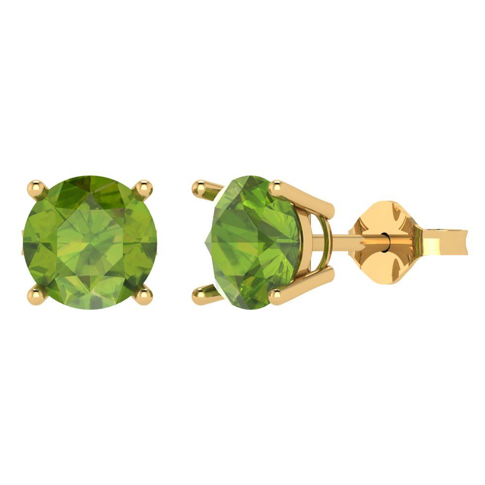 3cttw Round Cut Natural Peridot Gold-Plated 925 Silver Push Back Stud Earrings