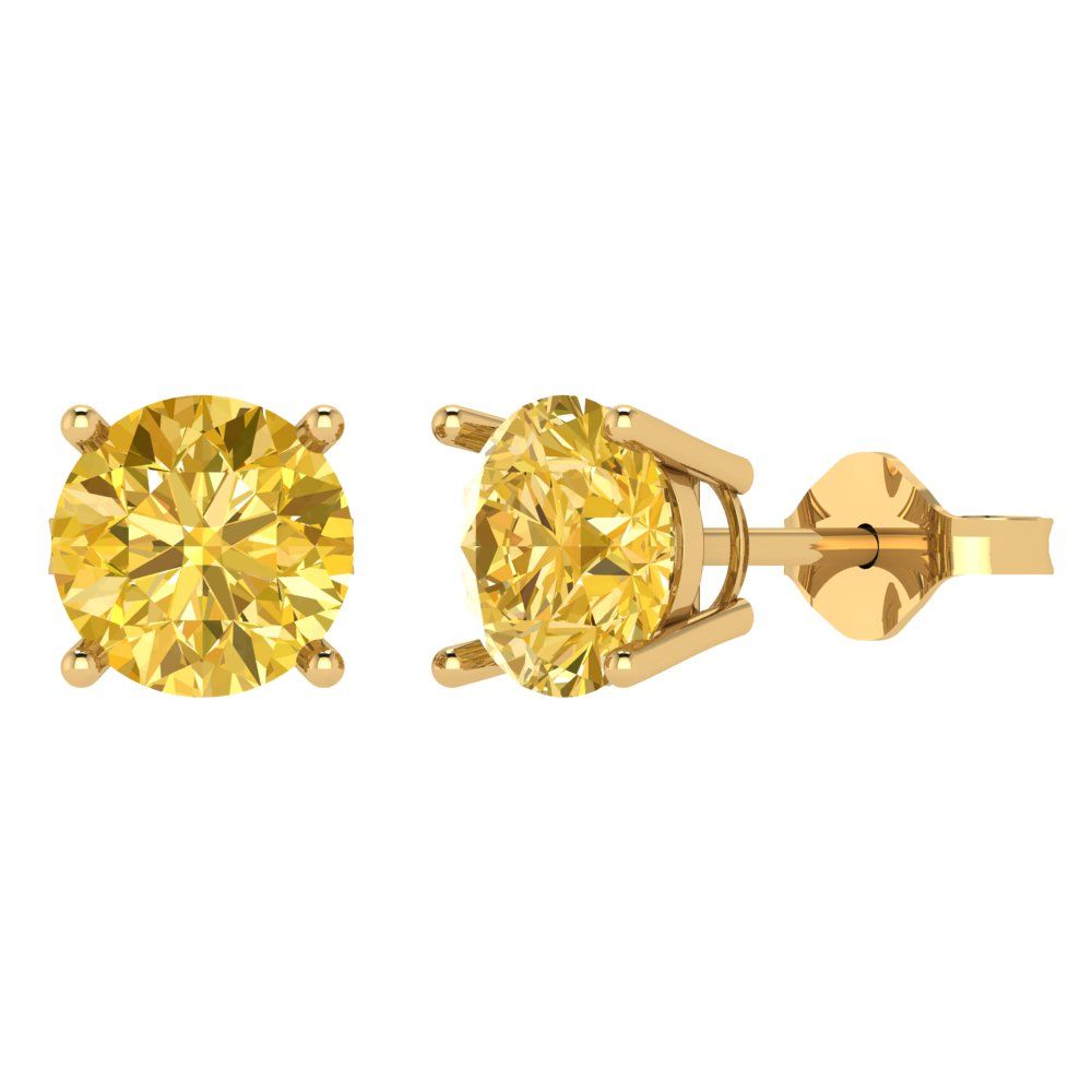 3 ctw Citrine Studs Earrings | 7.5mm Round Cut White Gold Push Back | November Birthstone